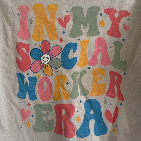 IN MY SOCIAL WORKER ERA SWEATER HAPPY FACE FLORAL GOOD VIBES SIZE SMALL - Picture 4 of 4